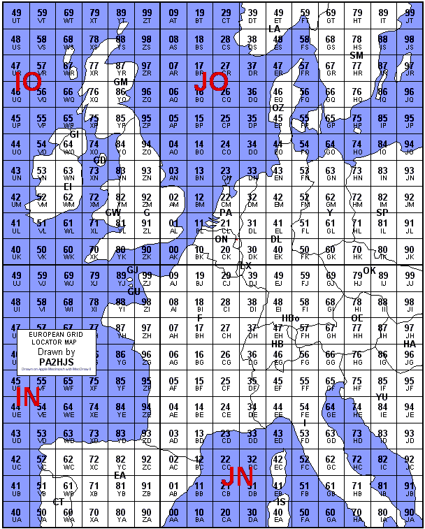 European Grid Locator Map By PA2HJS